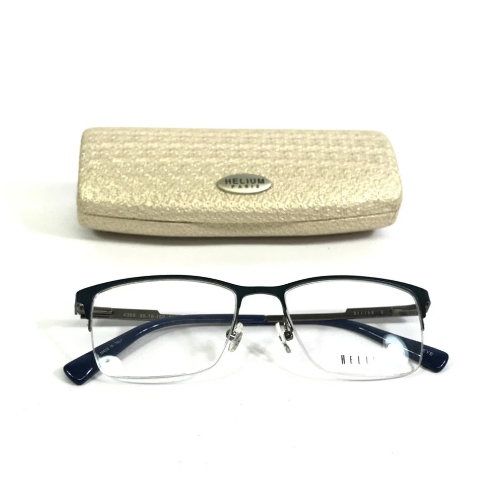 Helium Eyeglasses Frame 4369 MDKBLU Matte Dark Blue Rectangle Half Rim 55-18-150
